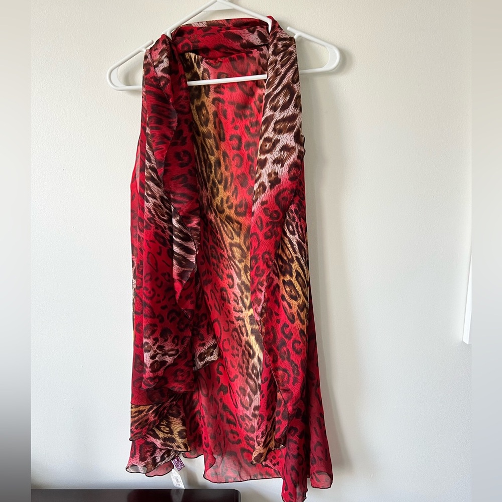 New red leopard wrap cover up